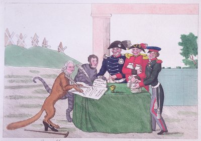 Kapitulationen, karikatur af Charles Maurice de Talleyrand-Perigord (1754-1838) 30. marts 1814 af French School