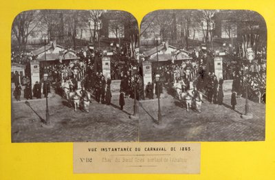Karnevallet i 1863 i Paris, den fede okseflyder forlader slagteriet, stereoskopisk udsigt, 1863 af French School