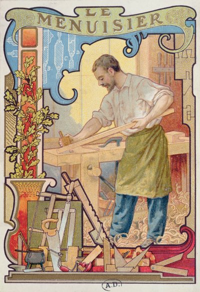 Tømreren, illustration fra en bog om håndværk, c.1899 af French School