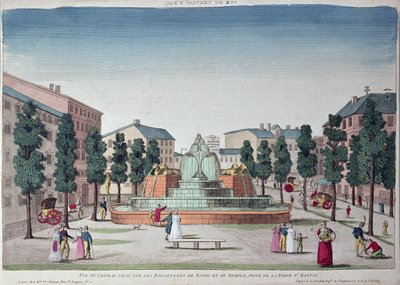 Chateau dEau-fontænen på Boulevard du Temple, Paris (farvegravering) af French School
