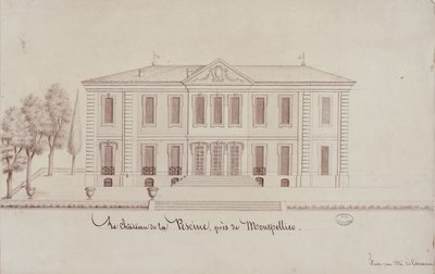 Chateau de la Piscine, nær Montpellier, tegnet af Monsieur de Cenani (blyant og blæk på papir) af French School