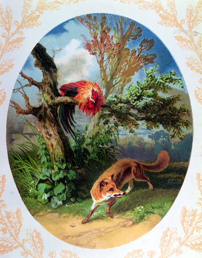 Hanen og ræven, illustration efter fablen af Jean de la Fontaine (1621-95) c.1860-80 af French School