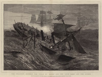 Kollisionen mellem "Ville du Havre" og "Loch Earn" ud for Azorerne (gravering) af French School