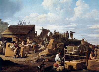 Opførelsen af Hotel de Salm, Paris (detalje), i 1786 (olie på lærred) af French School