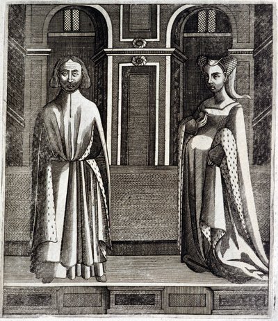 Greven af Poitiers og Toulouse Alphonse (1220-1271) og hans kone Jeanne (datter af Raymond VII) (1220-1271) - i "Histoire des counts de Toulouse" af Guillaume de Catel, Toulouse af French School