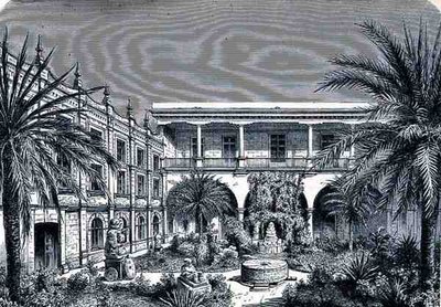 The Court of the Mexico Museum, fra The Ancient Cities of the New World, af Claude-Joseph-Desire Charnay, pub. 1887 af French School
