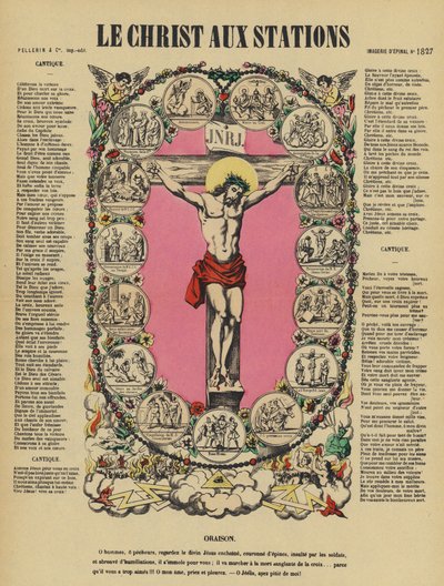 Jesu korsfæstelse og korsvejen (farvelitografi) af French School