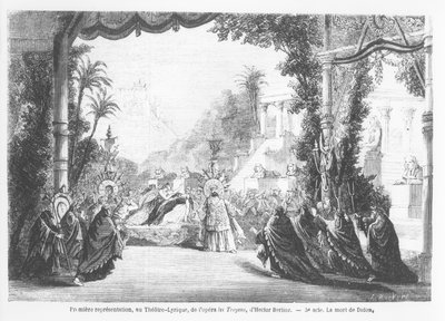 The Death of Dido, første opførelse af Les Troyens af Hector Berlioz (1803-69) på Theatre Lyrique, Paris, fra Le Monde Illustre, 14. november 1863 af French School