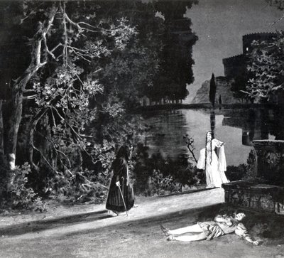 The Death of Pelleas, Act IV, Scene 4 af Pelleas et Melisande af Debussy, fra et fotografi af den første produktion i april 1902 af operaen på Opera-Comique i Paris, illustration i Theatre m af French School
