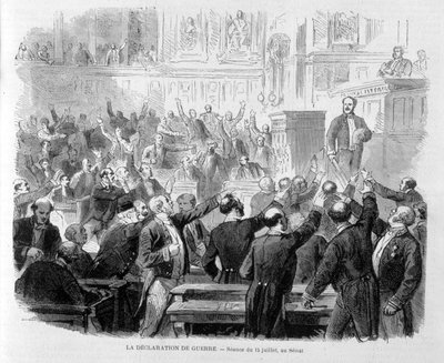 Krigserklæringen fra 1870: Møde den 15. juli i Senatet - i "Le Monde Illustré" af French School
