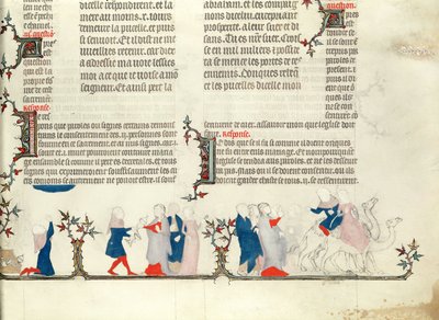 Rebeccas afgang med Eliezer, fra The Bible of Jean de Sy, ca. 1355 af French School