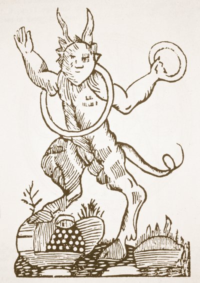 Djævelen påpeger skjulte skatte, kopi af en illustration fra Le Veritable Dragon Rouge, Lille 1521, brugt i en magihistorie, udgivet i slutningen af det 19. århundrede af French School
