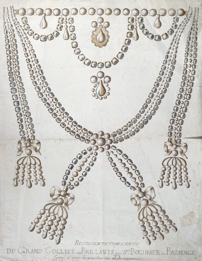 Diamanthalskæden involveret i Collier de la Reines affære, ca. 1785 af French School