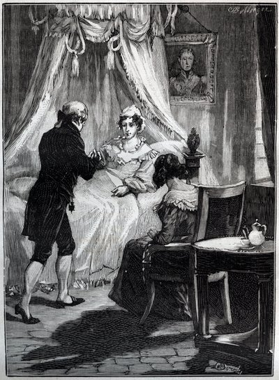 Hertuginden af Berry (Marie Caroline, prinsesse af de to Sicilier, hertuginde af Berry (1798-1870) på fæstningen Blay modtager doktor Louis Charles Deneux (1767-1846) - Gravering - af French School