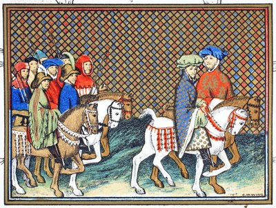 Hertugerne af Exeter og Surrey sendt af Richard II fra Conway castle til Chester for at behandle med hertugen af Lancaster, faksimilekopi fra Le Prinse et Mort du Roy Richart af Jean Creton, genoptrykt 19. af French School