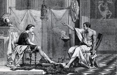 The Education of Alexander the Great (356-323 BC) af Aristoteles (384-322 BC) fra en bog af L. Figuier af French School