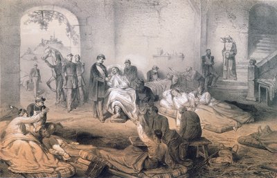 Kejser Napoleon III besøgte sårede soldater efter slaget ved Solferino, 24. juni 1859 af French School
