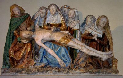 Die Grablegung, 1490 (bemalter Stein) (Detail) von French School