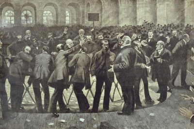 Den berømte Corbeille på Paris Bourse, ca. 1885 af French School