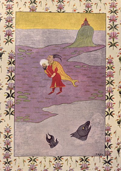 The Fourth Trip of Sinbad, illustration til Sinbad the Sailor, fra The Arabian Nights, 1895 (farvegravering) af French School