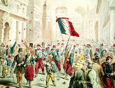 Franskmændene på vej ind i Genova i 1859 (farvegravering) af French School
