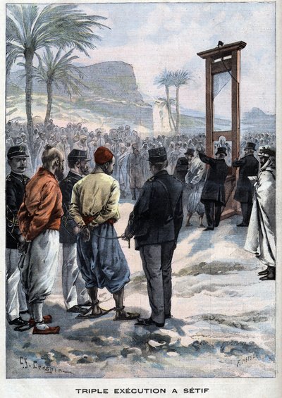 Den franske guillotine tre oprørere ved Setif i Algeriet - i "Le Petit Parisien" af French School