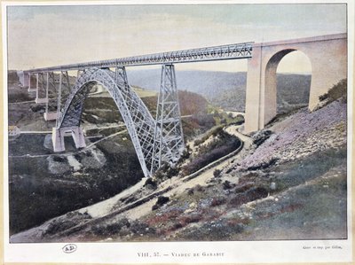 Garabit Viaduct, bygget 1882-84, trykt af Gillot (farvet foto) af French School