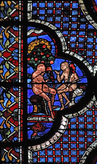 Det barmhjertige samaritanske vindue: Adam og Eva under træet til kundskab om godt og ondt (w44) af French School