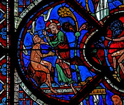 Det barmhjertige samaritanske vindue: Gud skaber Adam (w44) af French School