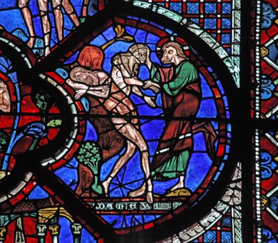 Det barmhjertige samaritanske vindue: Gud skaber kvinden af den sovende Adams ribben (w44) af French School