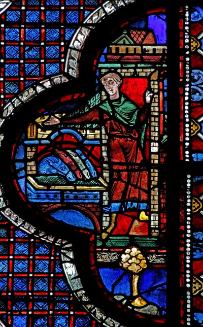 Det barmhjertige samaritanske vindue: Kroen modtager samaritaneren og den sårede mand (w44) af French School