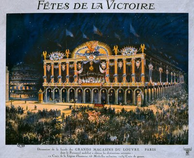 Grands Magasins du Louvre dekoreret til fejringen af 1918-sejren, 14. juli 1919 af French School