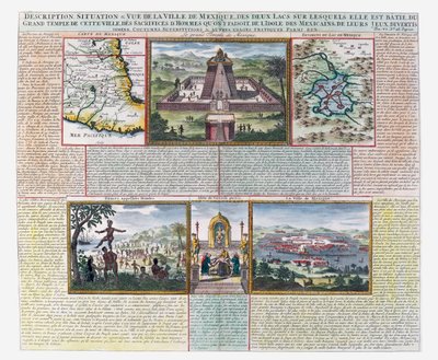 Det store tempel, kort over Mexico og dets omgivelser (farvet indgravering) af French School