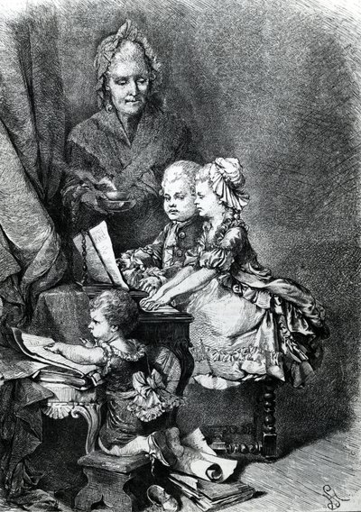 Spædbarnet Mozart spiller klaver af French School