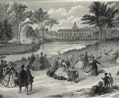 Jardin dAcclimatation, Paris, 1855 (bw-gravering) af French School