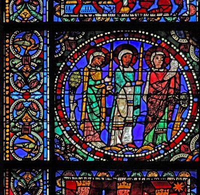 The Life of Christ-vinduet: Tre helgener, der overværer præsentationen i templet (med næste panel) (w50) af French School