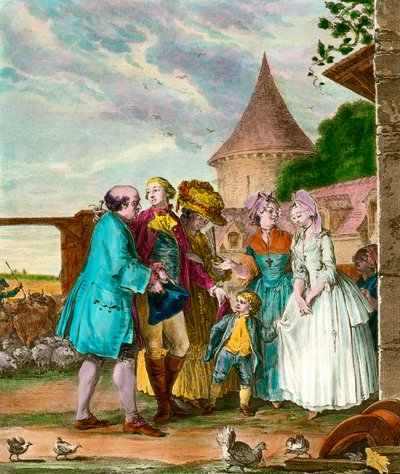 Herren og hans bonde. 1700-tals stik. Privat samling. af French School