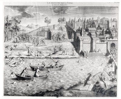 Massakren på huguenotterne ved Tours i 1562 af French School