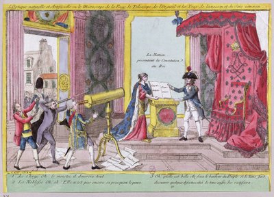 The Microscope of Rage, the Telescope of Pride and the Eyes of Reason and Common Sense, karikatur af adelens og gejstlighedens reaktion på den franske forfatning, ca. 1791 af French School