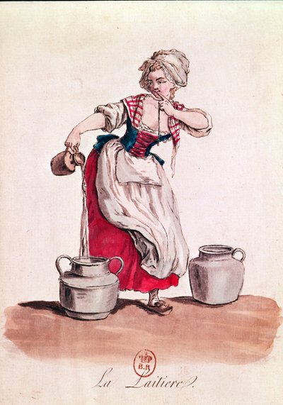 Mælkepigen, 1785 (farvegravering) af French School