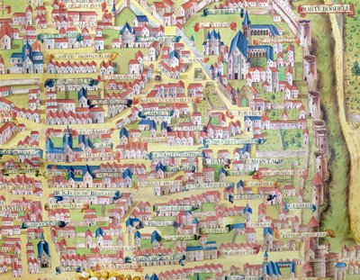 Montagne Sainte-Genevieve, detalje fra planen for Paris lavet c.1540, kaldet Plan de la Gouache, c.1860 af French School