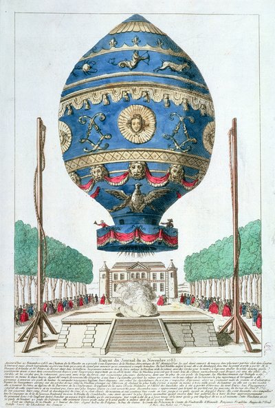 Montgolfier Brothers balloneksperiment på Chateau de la Muette, 21. november, 1783 af French School