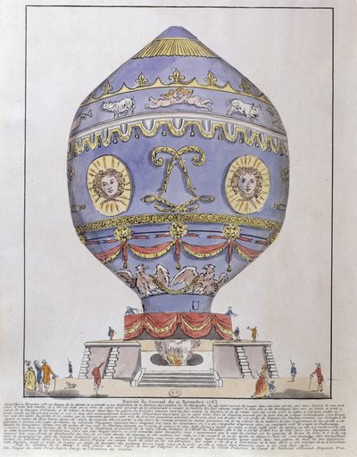 Montgolfier Brothers balloneksperiment på Chateau de la Muette, 21. november, 1783 af French School