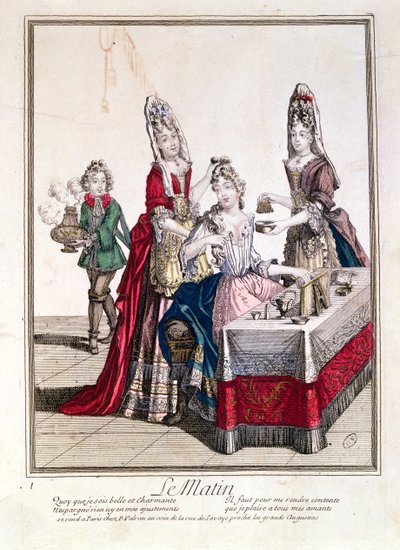 The Morning, Lady at her Toilet, 2. halvdel af 1600-tallet (farvegravering) af French School