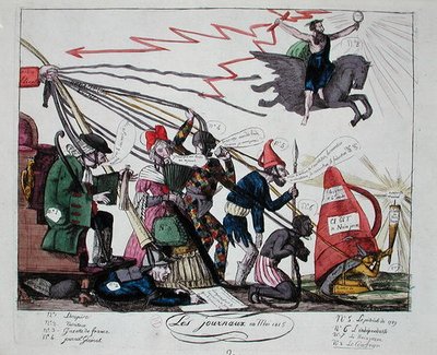 Aviserne fra maj 1815 (farvet gravering) af French School