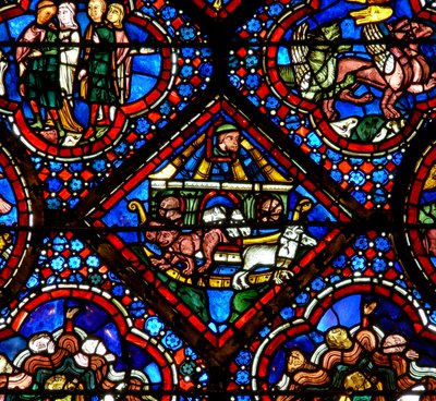 Noah-vinduet: Noa ser på dyrene, når de forlader arken (w47) af French School