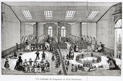 The Nursery in the Family of Guise, fra Solutions Sociales af Jean-Baptiste Andre Godin (1817-88), Paris, 1871 af French School