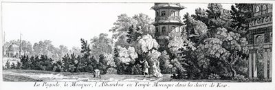Pagoden, moskeen og Alhambra eller det mauriske tempel i Kew, fra Jardins Anglo-Chinois a la Mode, af George Louis le Rouge, udgivet 1775-78 af French School