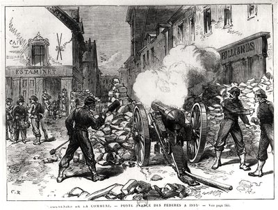 Pariserkommunen: En barrikade ved Issy, 2. maj 1871 (gravering) (bw-foto) af French School