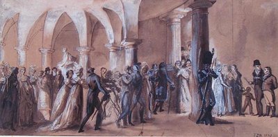 Peristilen ved Theatre Francais, ca. 1822 (farve litho) af French School